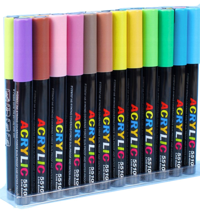 Set 24 de markere cu vopsea acrilica, Zola, varf 4 mm, rezistente la apa, pentru pictura pe hartie, panza, piatra, sticla, lemn, textile si ceramica, uscare rapida, multicolore Set 24 de markere cu vopsea acrilica, Zola, varf 4 mm, rezistente la apa, pentru pictura pe hartie, panza, piatra, sticla, lemn, textile si ceramica, uscare rapida, multicolore